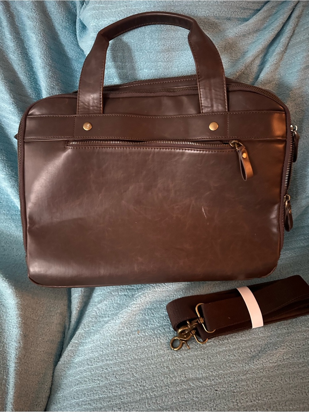 Men's Dark Brown Leather Briefcase with Detachable Strap